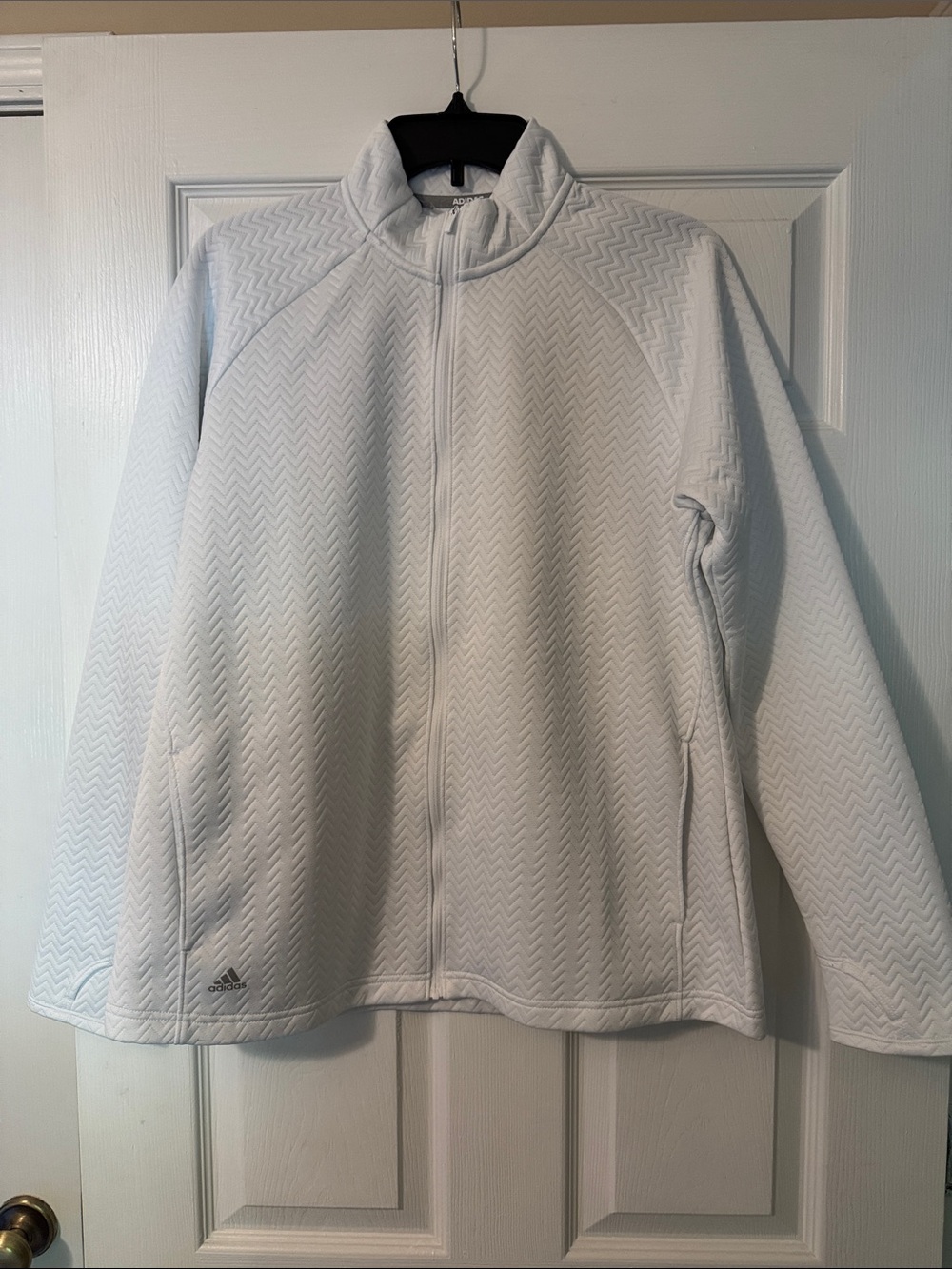 adidas White Chevron-Textured Full Zip Jacket